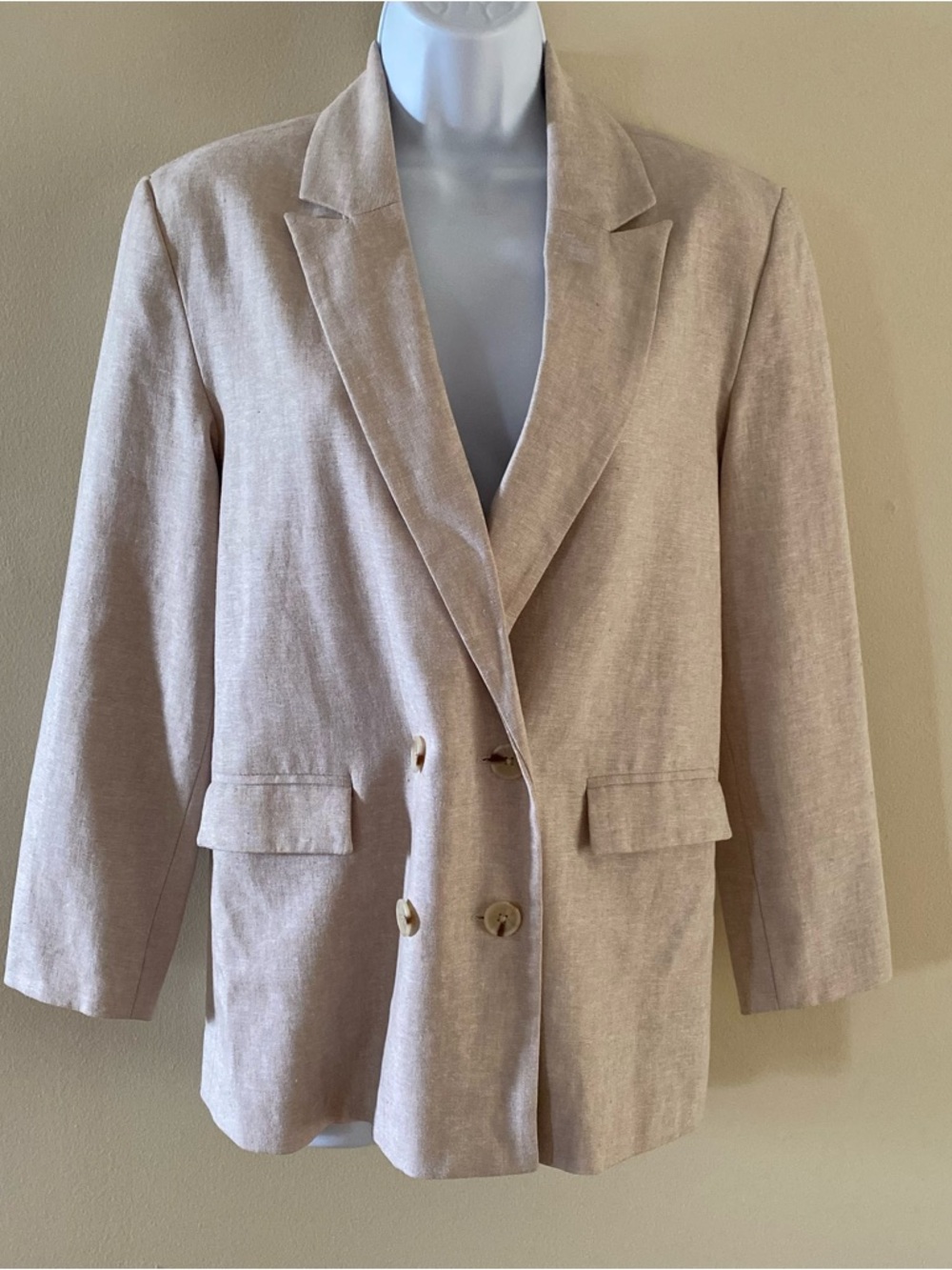 Old Navy Women’s XS Linen Blend Blazer Tan Beige Double Breasted Lightweight